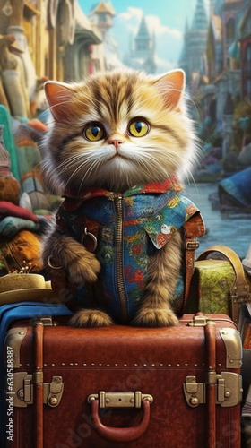 Cute cat wear bag illustration photo