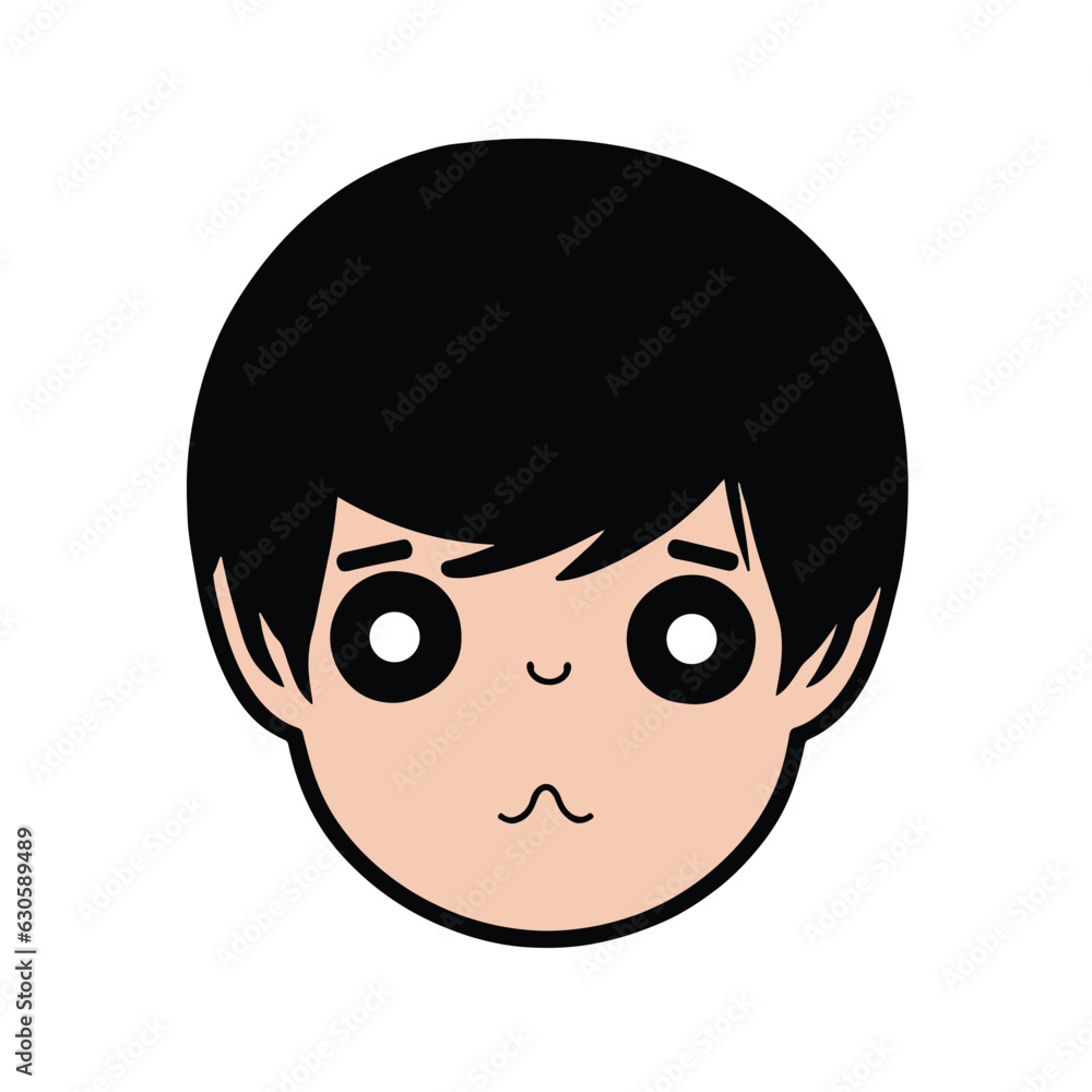Vector illustration of cute kawaii boy face on white background