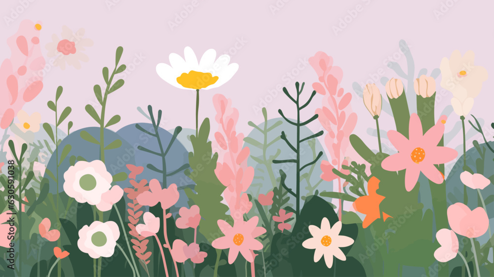 Obraz premium Vector illustration of flower field. 