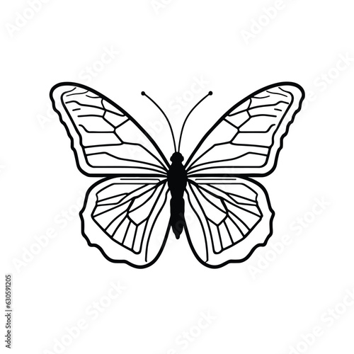 Vector illustration of black linear Butterfly on white background 