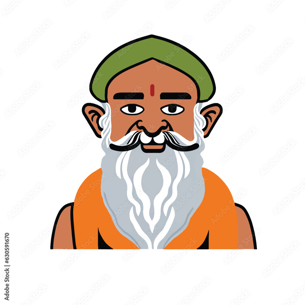 Vector illustration of indian old sadhu, old monk, holy sadhu, cartoon character flat design