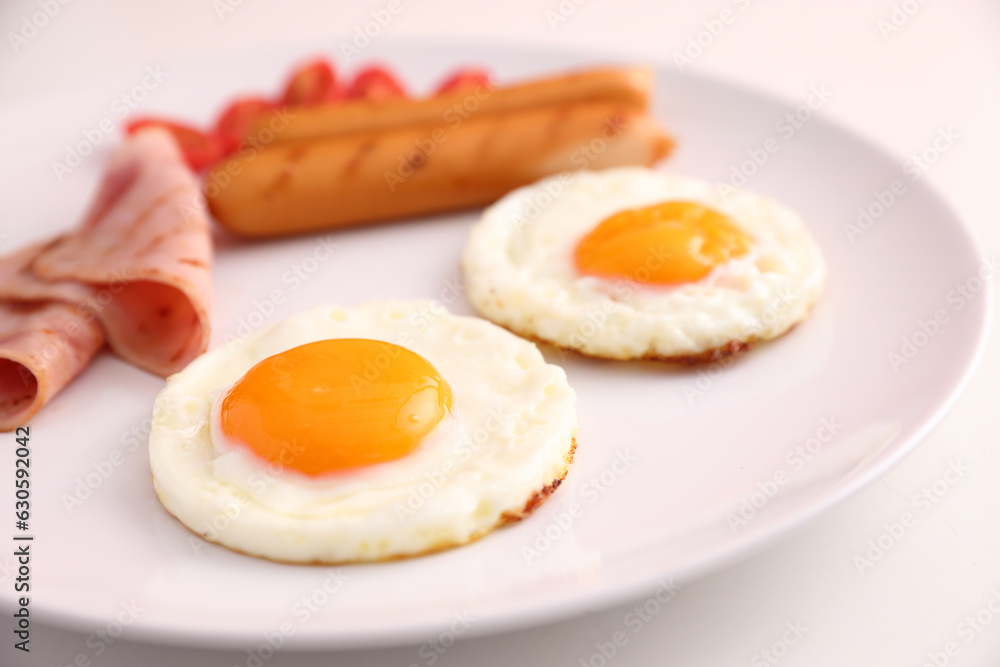 breakfast egg fried ham and sausage breakfast in studio shooting breakfast egg fried ham and sausage breakfast in studio shooting