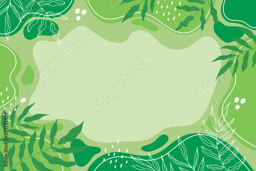 Presentation Background with tropical leaf plant on green background vector design.