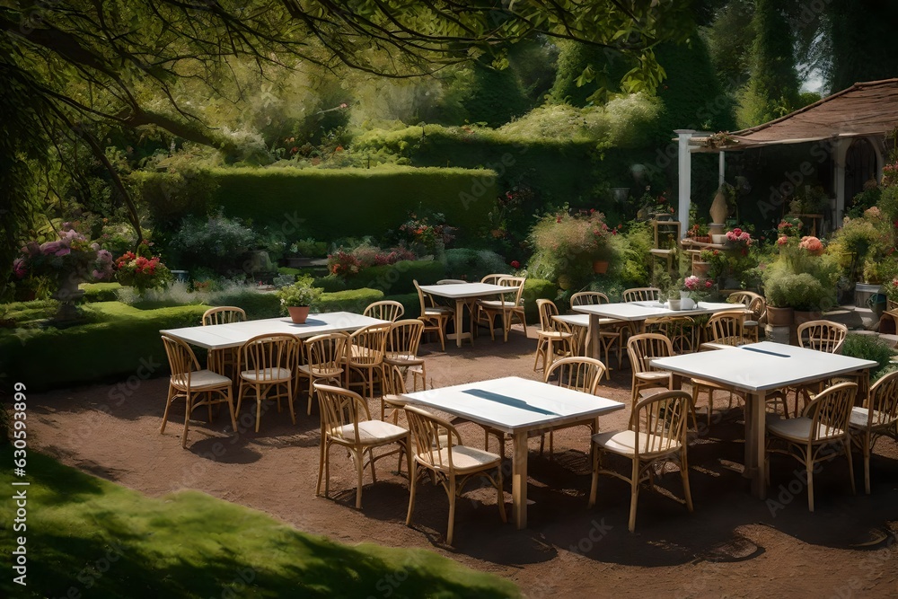 restaurant in the garden generated by AI