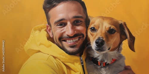 illustration of a man hug a dog, oil painting, generative AI © VALUEINVESTOR