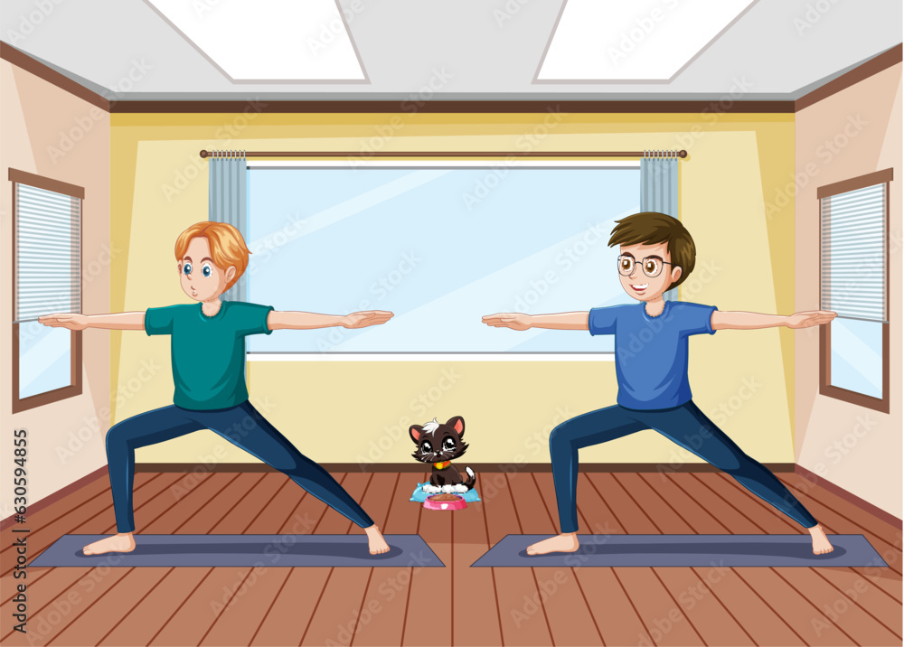 Obraz premium Two Friends Practicing Yoga