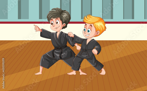 Boys at taekwondo fight