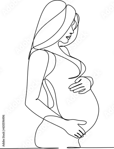 Continuous Line Drawing Pregnant Woman. Single Line Drawing of Pregnant Woman. Happy Mom Minimalist Contour Illustration