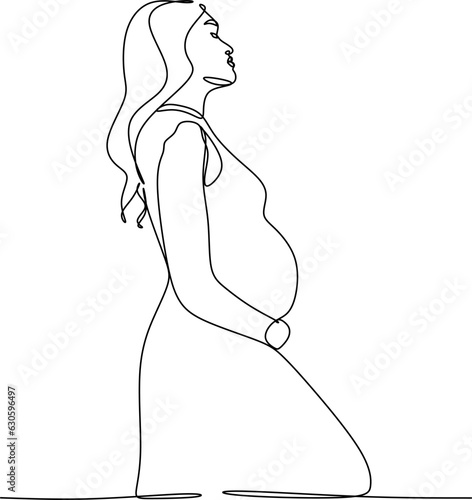 Continuous Line Drawing Pregnant Woman. Single Line Drawing of Pregnant Woman. Happy Mom Minimalist Contour Illustration