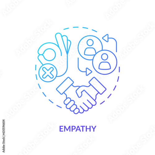 Empathy blue gradient concept icon. Customer understanding. Building rapport. Emotional intelligence. Sales success. Round shape line illustration. Abstract idea. Graphic design. Easy to use