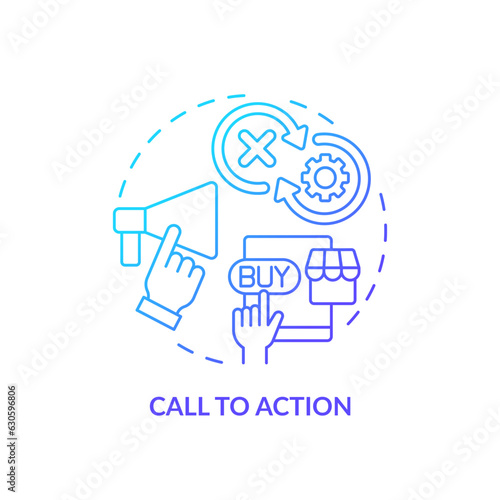 Call to action blue gradient concept icon. Potential customer. Buying decision. Business proposal. Selling process. Round shape line illustration. Abstract idea. Graphic design. Easy to use