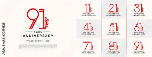 set of anniversary logotype red and black color and ornament for special celebration event