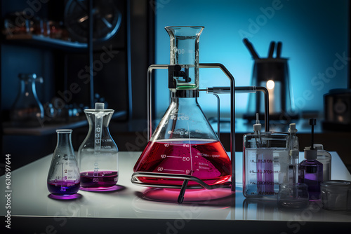 A titration setup with a burette and a conical flask