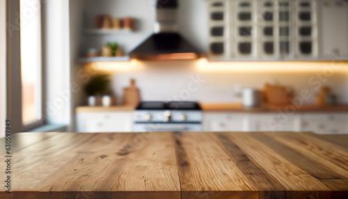 Fototapeta Naklejka Na Ścianę i Meble -  Empty wooden table and blurred kitchen background
