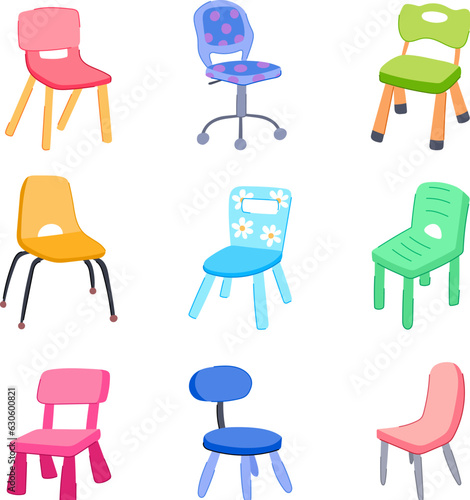 kid chair set cartoon. cute girl, small school, people happy kid chair sign. isolated symbol vector illustration