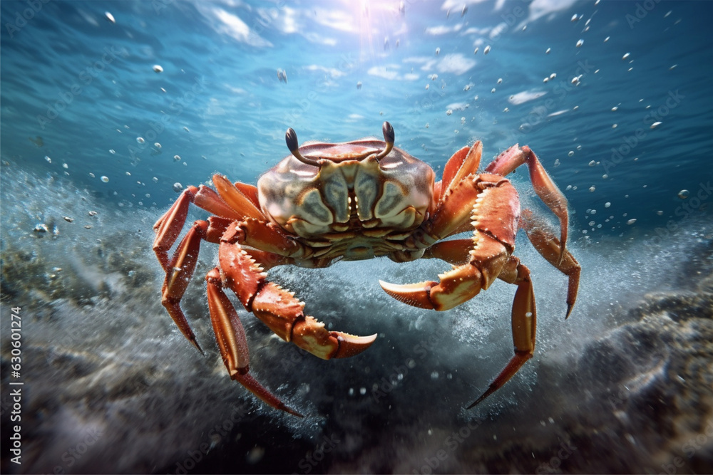 Crab in the deep blue sea. 3D illustration. Computer generated image. Crab in the deep blue sea. 3D illustration. Computer generated image.
