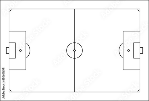 Soccer field line style. Football pitch. Black outline court and stadium on white background. Football match, league scheme. Vector
