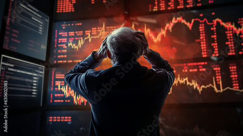 Fotografia Bear Market Panicking Senior Old Man Watching Crashing Stocks Plunging Slumping