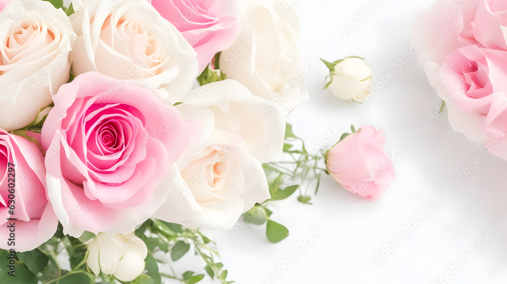 結婚式、薔薇の花束、白背景｜Wedding, rose bouquet, white background. Generative AI