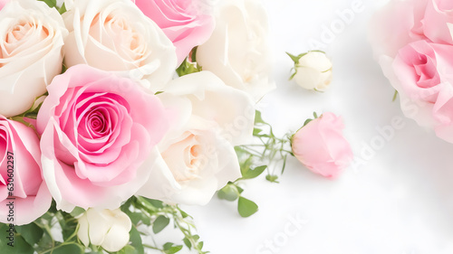 結婚式、薔薇の花束、白背景｜Wedding, rose bouquet, white background. Generative AI © happy Wu 