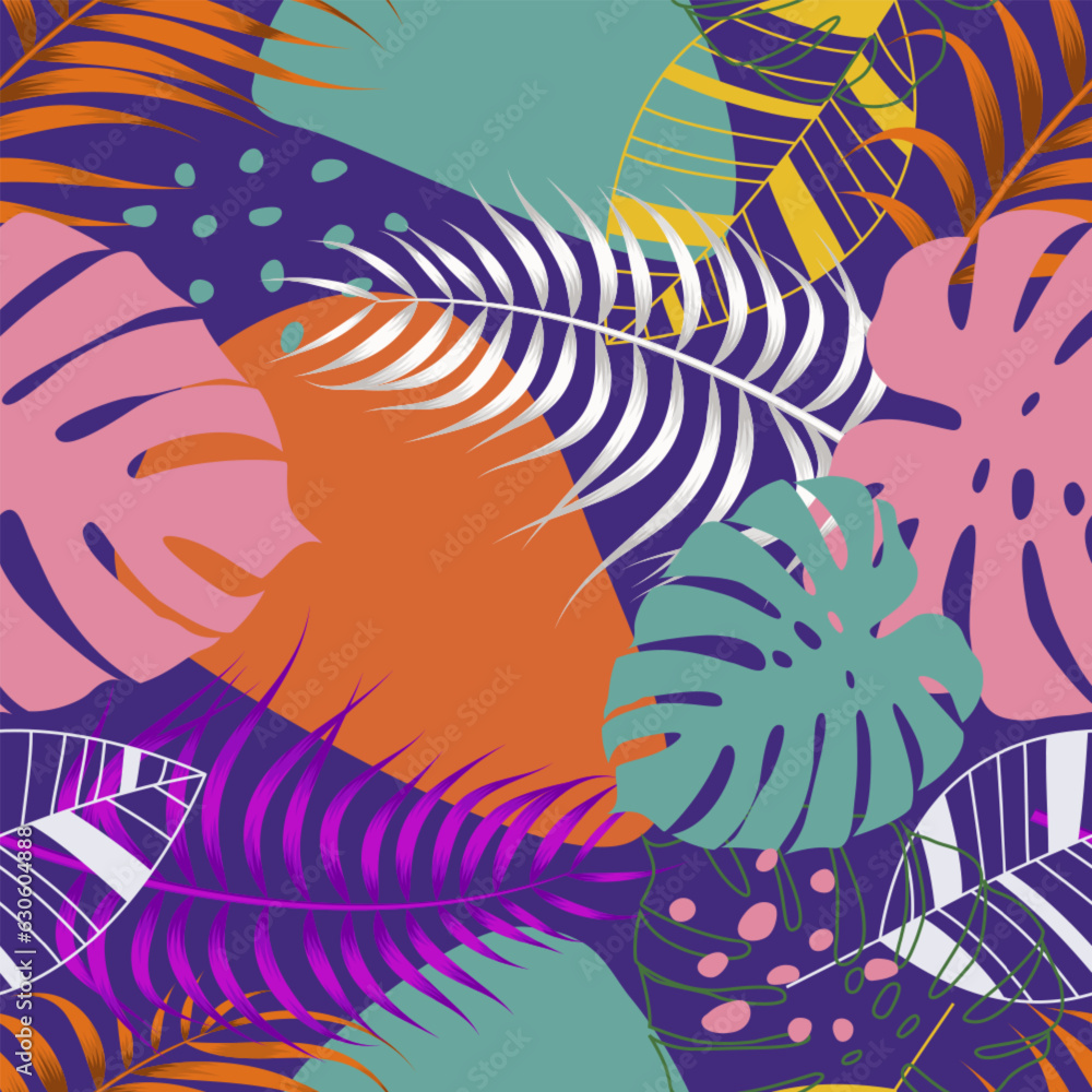 Obraz premium Floral seamless pattern with wavy lined shapes. tropical background