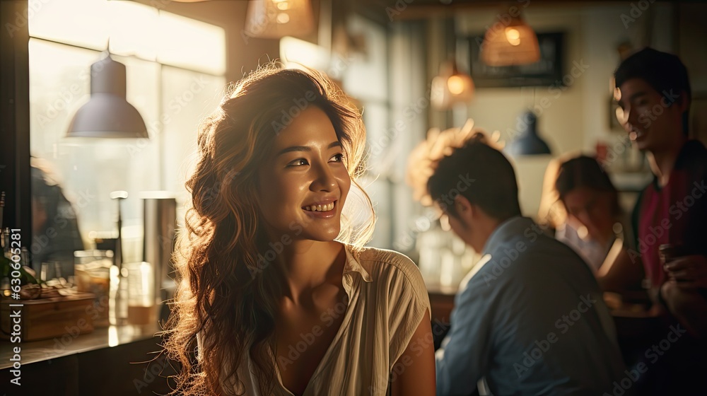 woman in cafe happiness smiling with coffee. woman in cafe happiness smiling with coffee.