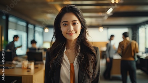 portrait of  business woman, business female happy pretty smiling professional business, happy confident positive female entrepreneur in office business co working, looking at camera, Generative AI
