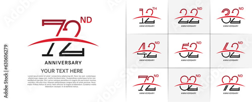 set of anniversary logotype black and red color with swoosh for special celebration event