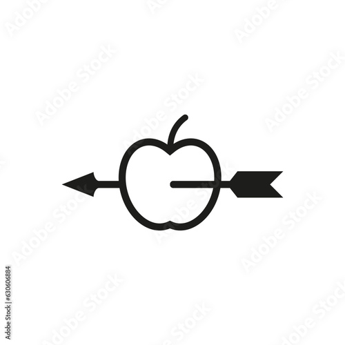 The bow arrow pierced through the apple. Vector icon.