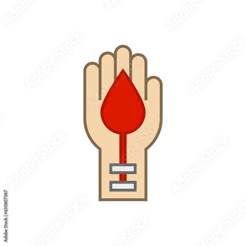 Blood transfusion and donation. Hand with a drop of blood.