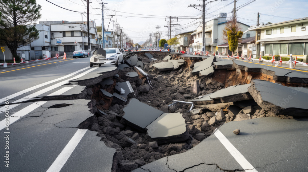 Earthquake buildings road street cracked abondoned