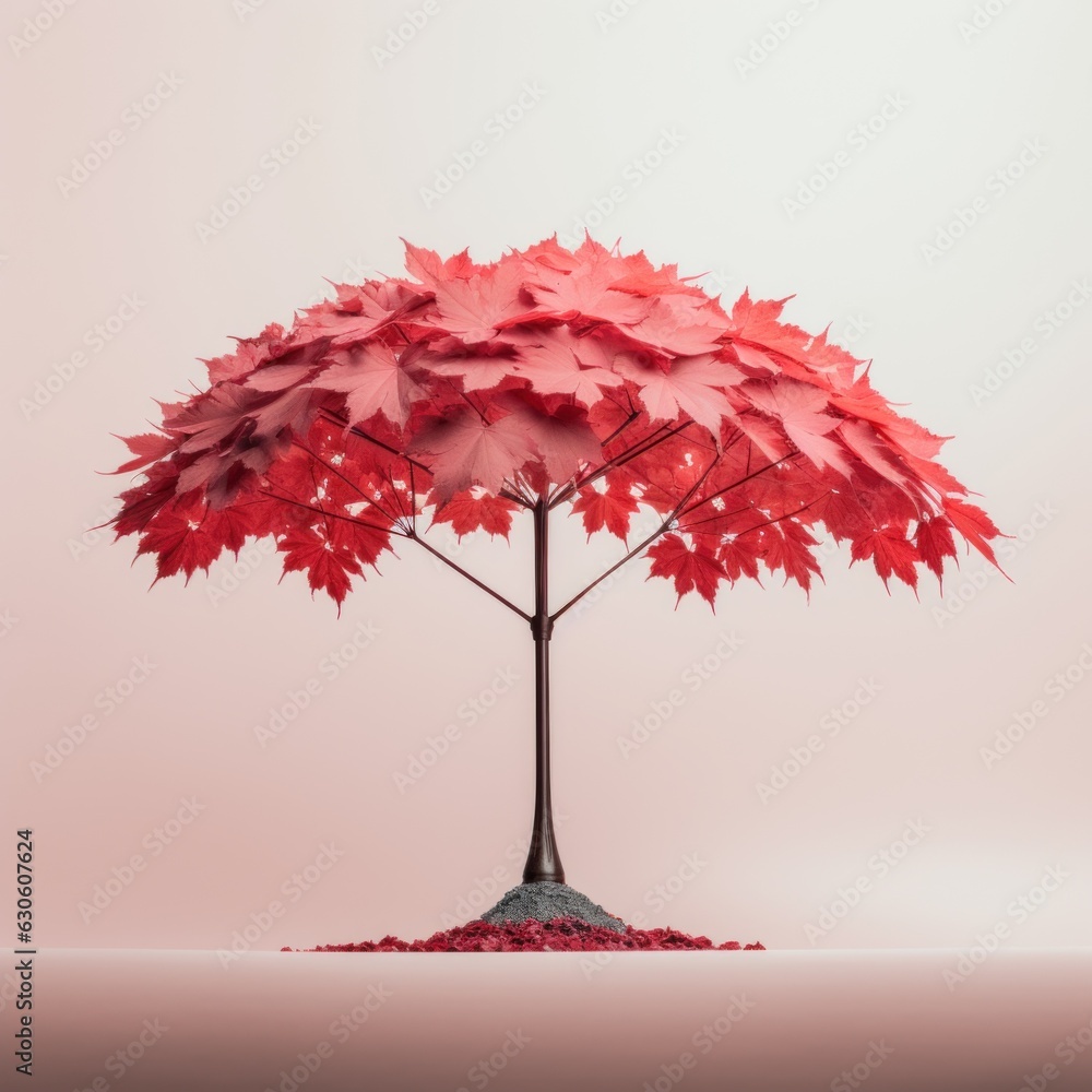 An enchanting red maple tree molded into an umbrella shape stands out ...