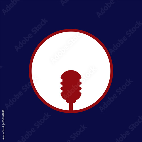 Microphone silhouette in an empty circle. Vector template and design in dark minimal simple flat style. 