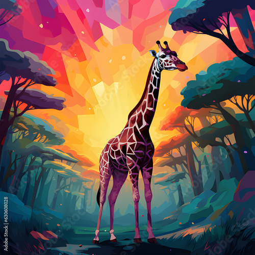 GIRAFFE  IN THE FOREST WITH BACGROUND STYLE CARTOON AI GENERATIVE 