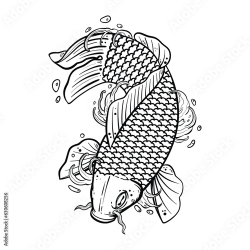 Black tattoo koi fish on white background