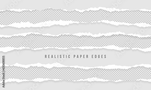 Realistic torn or ripped piece of papers with edges on transparent background for text message. Ripped notebook, blank page split or grunge office note scrap. Newspaper strip clip art for social media