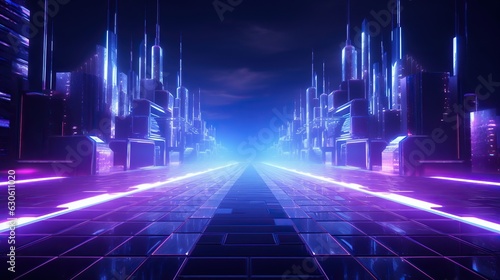 a futuristic minimalistic background with neon lights and holographic elements