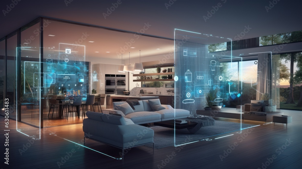 Smart Home Technology, Internet of Things Concept, Home Automation Control System. Generative Ai