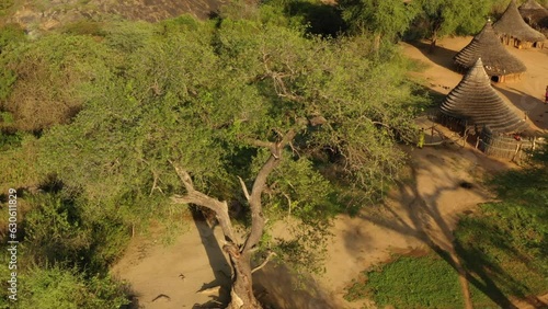 Aerial view of a Larim tribe village Imatong South Sudan photo