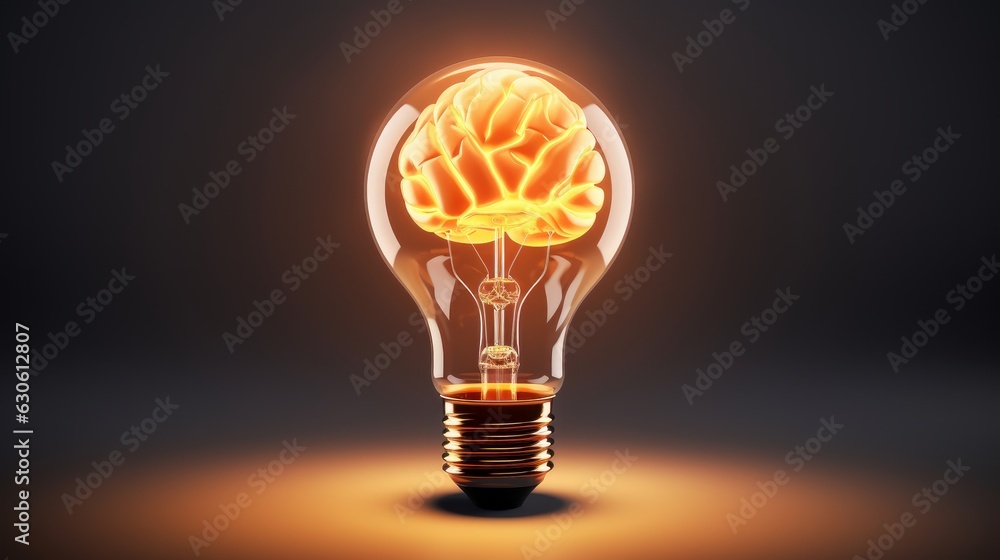 Lightbulb with Brain Innovative New Creative Ideas, Smart Thinking Concept. Generative Ai Lightbulb with Brain Innovative New Creative Ideas, Smart Thinking Concept. Generative Ai
