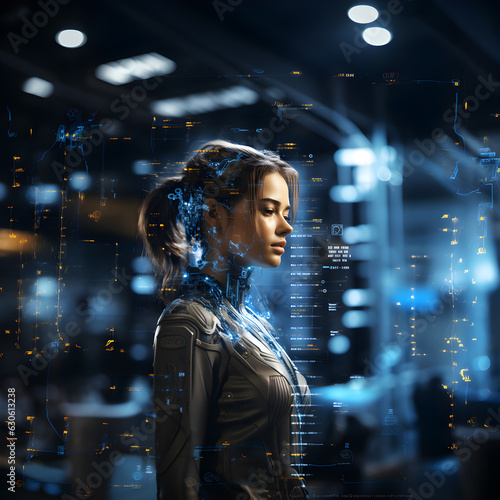 Virtual representation as a humanoid figure, blending elements of futuristic technology with human features, embodying the essence of an advanced AI language model.