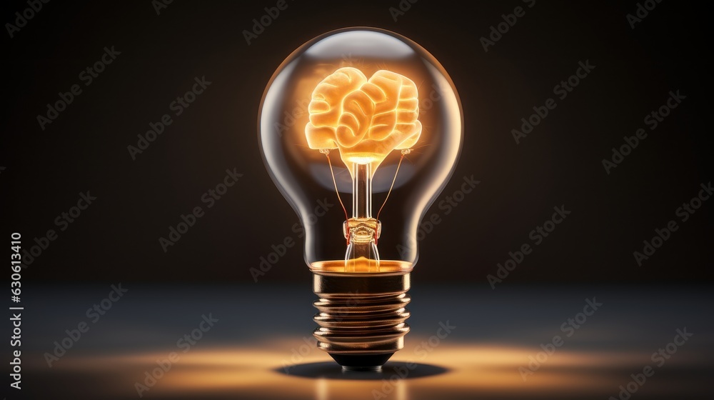 Lightbulb with Brain Innovative New Creative Ideas, Smart Thinking Concept. Generative Ai Lightbulb with Brain Innovative New Creative Ideas, Smart Thinking Concept. Generative Ai
