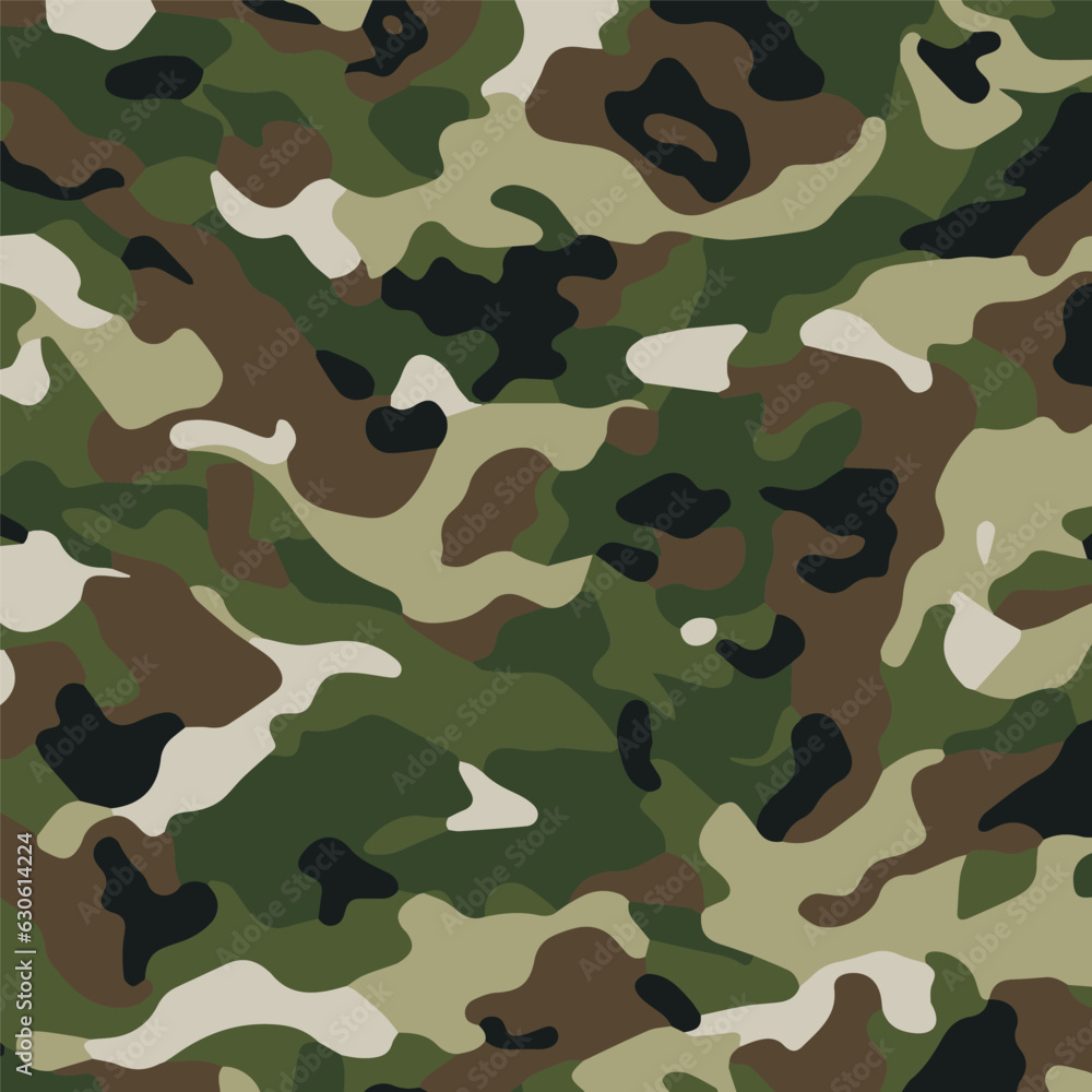 Camouflage seamless pattern. Trendy style camo, repeat print. Vector illustration. Khaki texture, perfect for military army design Camouflage seamless pattern. Trendy style camo, repeat print. Vector illustration. Khaki texture, perfect for military army design
