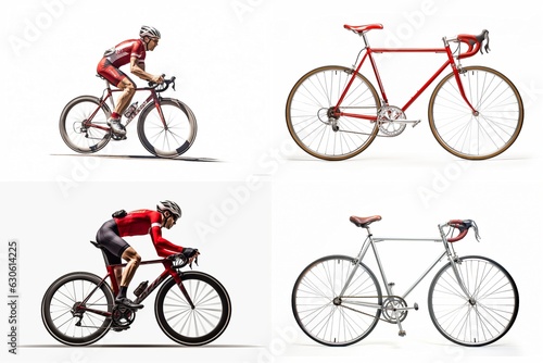set of cyclists isolated on white background