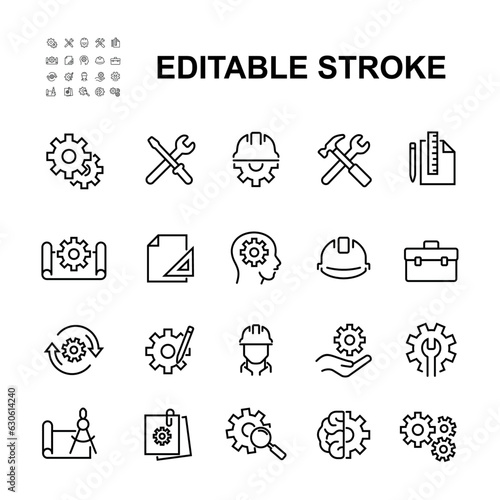 Simple Set of Engineering Related Vector Line Icons.
