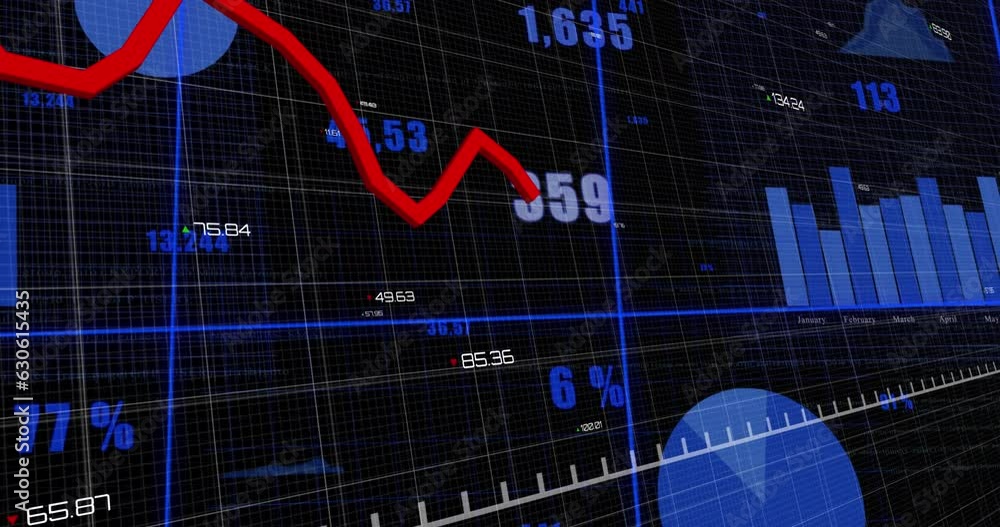 Animation of financial data processing over black background Animation of financial data processing over black background