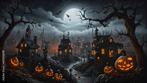Halloween full moon with haunted house © Elaine