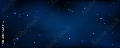 Concept of web banner. Magic color galaxy. Horizontal space background with realistic nebula, stardust and shining stars. Infinite universe and starry night sky.