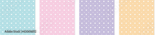 Set of Heart Seamless pattern. Valentine day backgrounds set. Cute Love set patterns with pink tosca purple and yellow hearts.