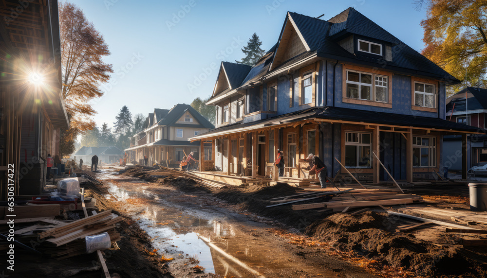 High quality stock photography Construction of new homes in a new residential area. bright day,sunlight,blue sky High quality stock photography Construction of new homes in a new residential area. bright day,sunlight,blue sky